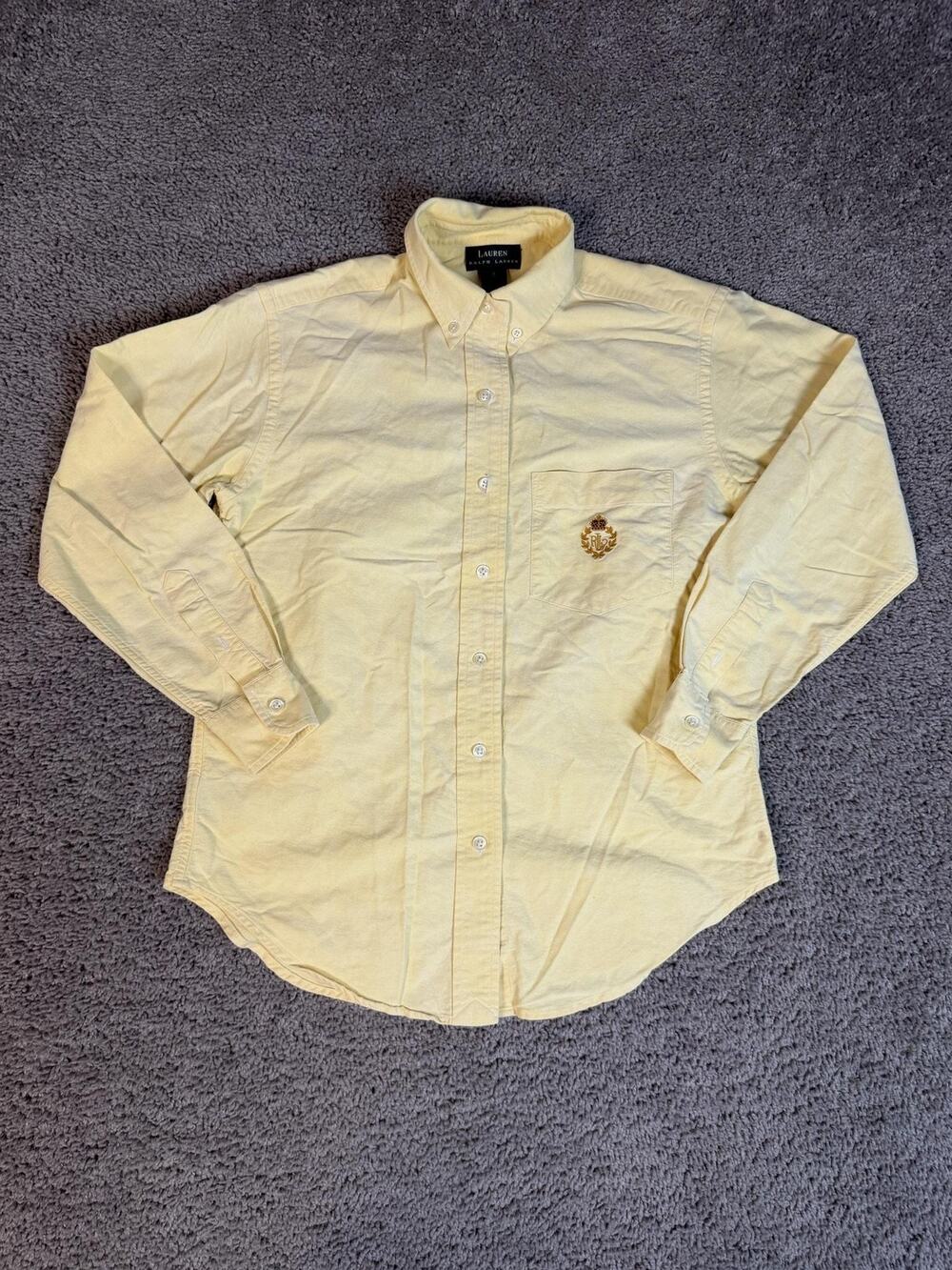 Lauren Ralph Lauren Shirt Womens 4 Yellow Button-Up Collared Embroidered Pocket